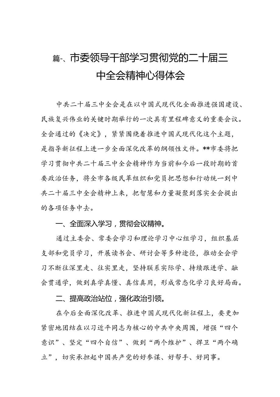 （10篇）市委领导干部学习贯彻党的二十三中全会精神心得体会参考范文.docx_第2页