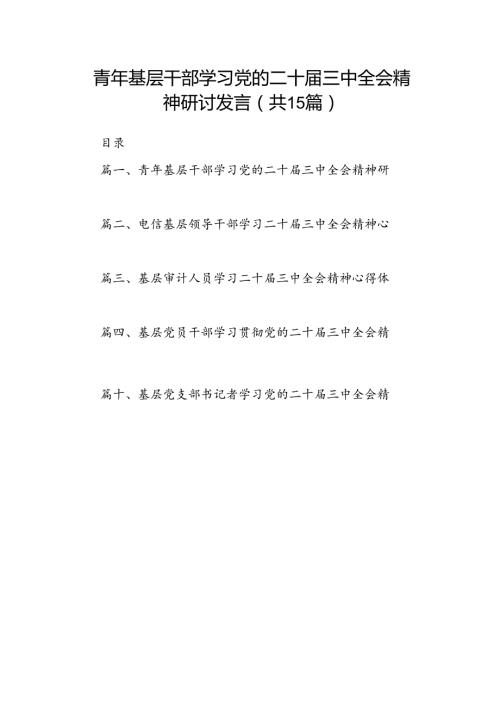 （15篇）青年基层干部学习党的二十三中全会精神研讨发言（详细版）.docx