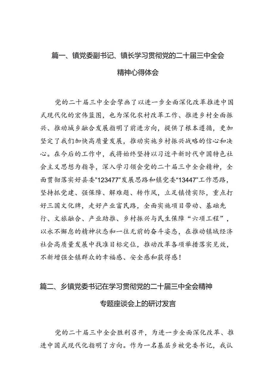 （10篇）镇党委副书记、镇长学习贯彻党的二十三中全会精神心得体会集合.docx_第2页