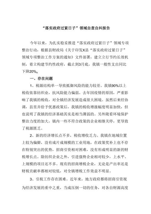 （8篇）“落实政府过紧日子”领域自查自纠报告（最新版）.docx