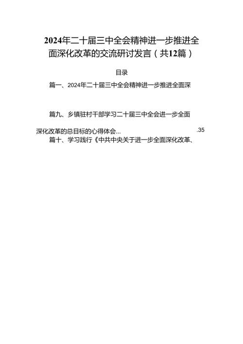 2024年二十三中全会精神进一步推进全面深化改革的交流研讨发言（共12篇）汇编.docx