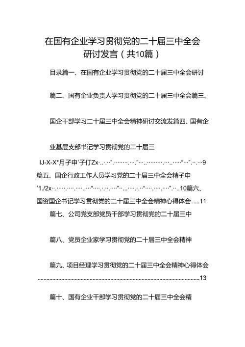 （10篇）在国有企业学习贯彻党的二十三中全会研讨发言（精选）.docx