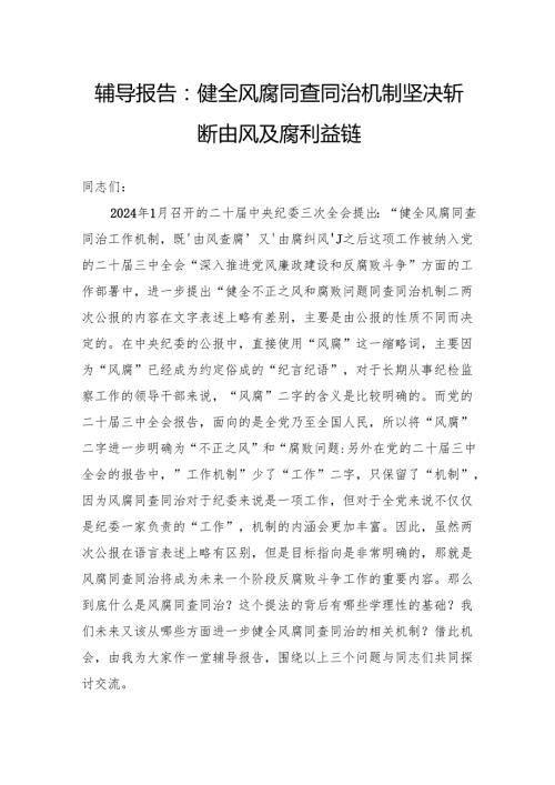 辅导报告：健全风腐同查同治机制坚决斩断由风及腐利益链.docx