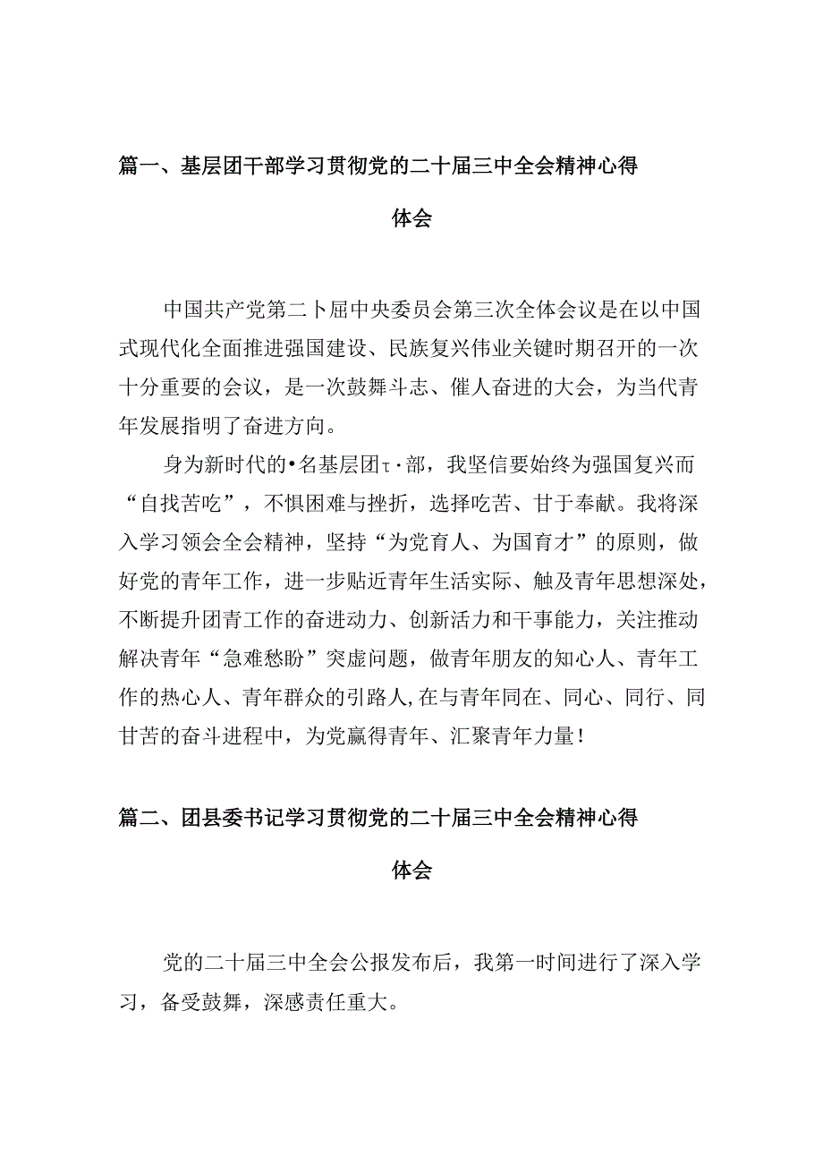 （10篇）基层团干部学习贯彻党的二十三中全会精神心得体会集锦.docx_第3页