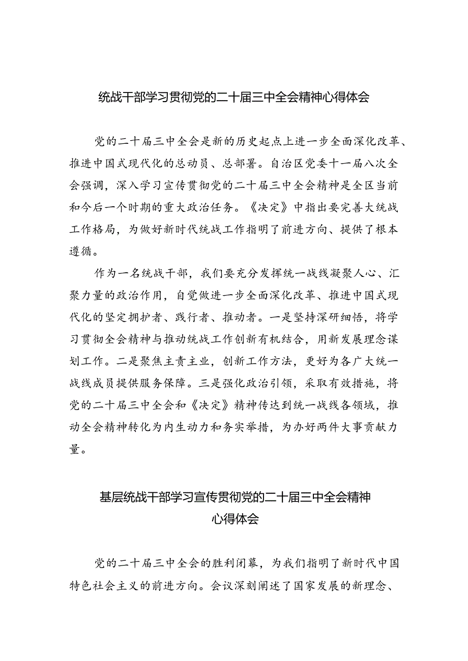 （9篇）统战干部学习贯彻党的二十三中全会精神心得体会（精选）.docx_第1页