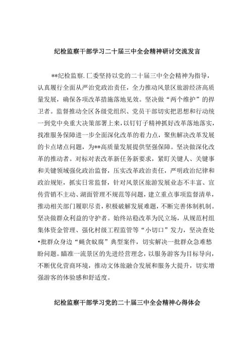 纪检监察干部学习二十三中全会精神研讨交流发言8篇（最新版）.docx