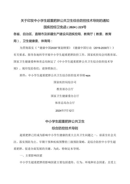中小学生超重肥胖公共卫生综合防控技术导则（2024年）.docx
