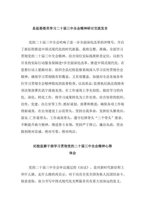 县监委委员学习二十三中全会精神研讨交流发言8篇（精选）.docx