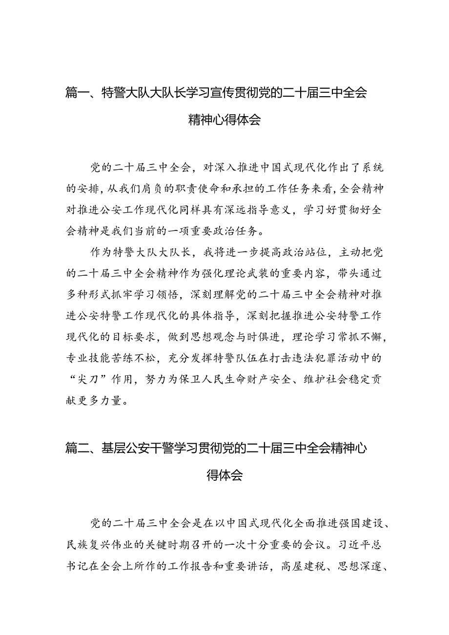 （10篇）特警大队大队长学习宣传贯彻党的二十三中全会精神心得体会范文.docx_第3页