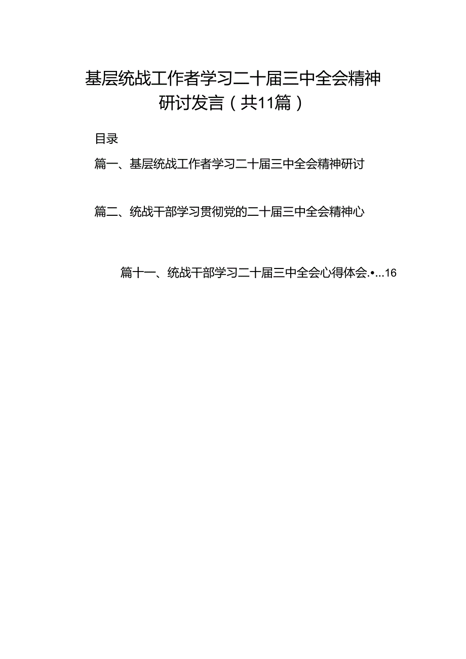 （11篇）基层统战工作者学习二十三中全会精神研讨发言（精选）.docx_第1页