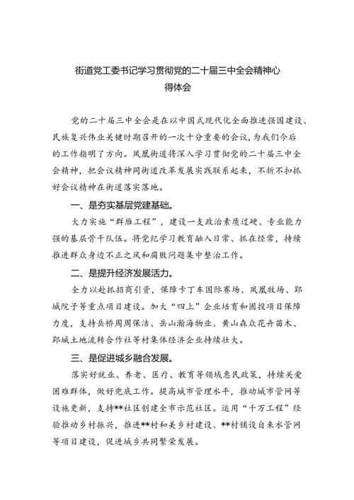 街道党工委书记学习贯彻党的二十三中全会精神心得体会范本8篇（最新版）.docx
