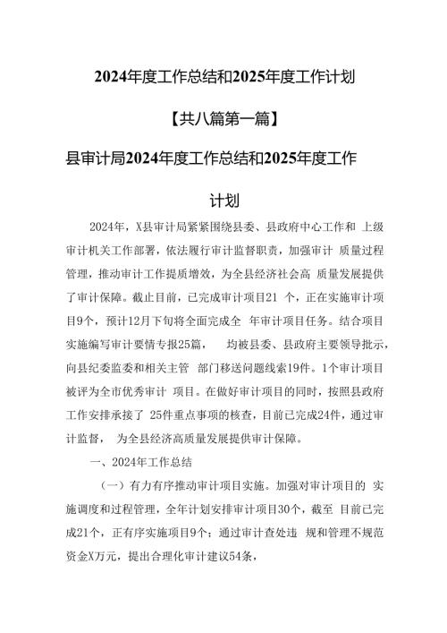 （8篇）2024工作总结和2025工作计划.docx
