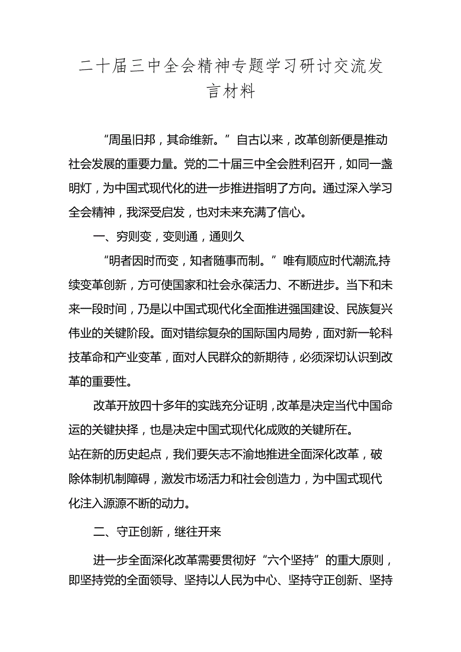 2024党的二十三中全会精神专题学习心得体会研讨交流发言材料.docx_第1页