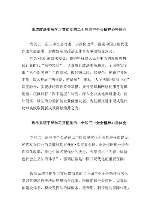 街道政法委员学习贯彻党的二十三中全会精神心得体会8篇（精选）.docx