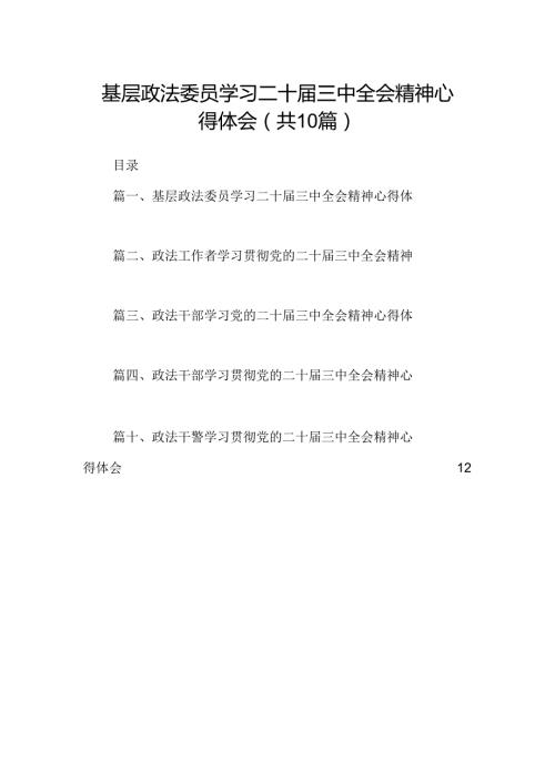 （10篇）基层政法委员学习二十三中全会精神心得体会（详细版）.docx