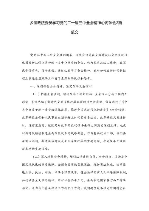 乡镇政法委员学习党的二十三中全会精神心得体会2篇范文.docx