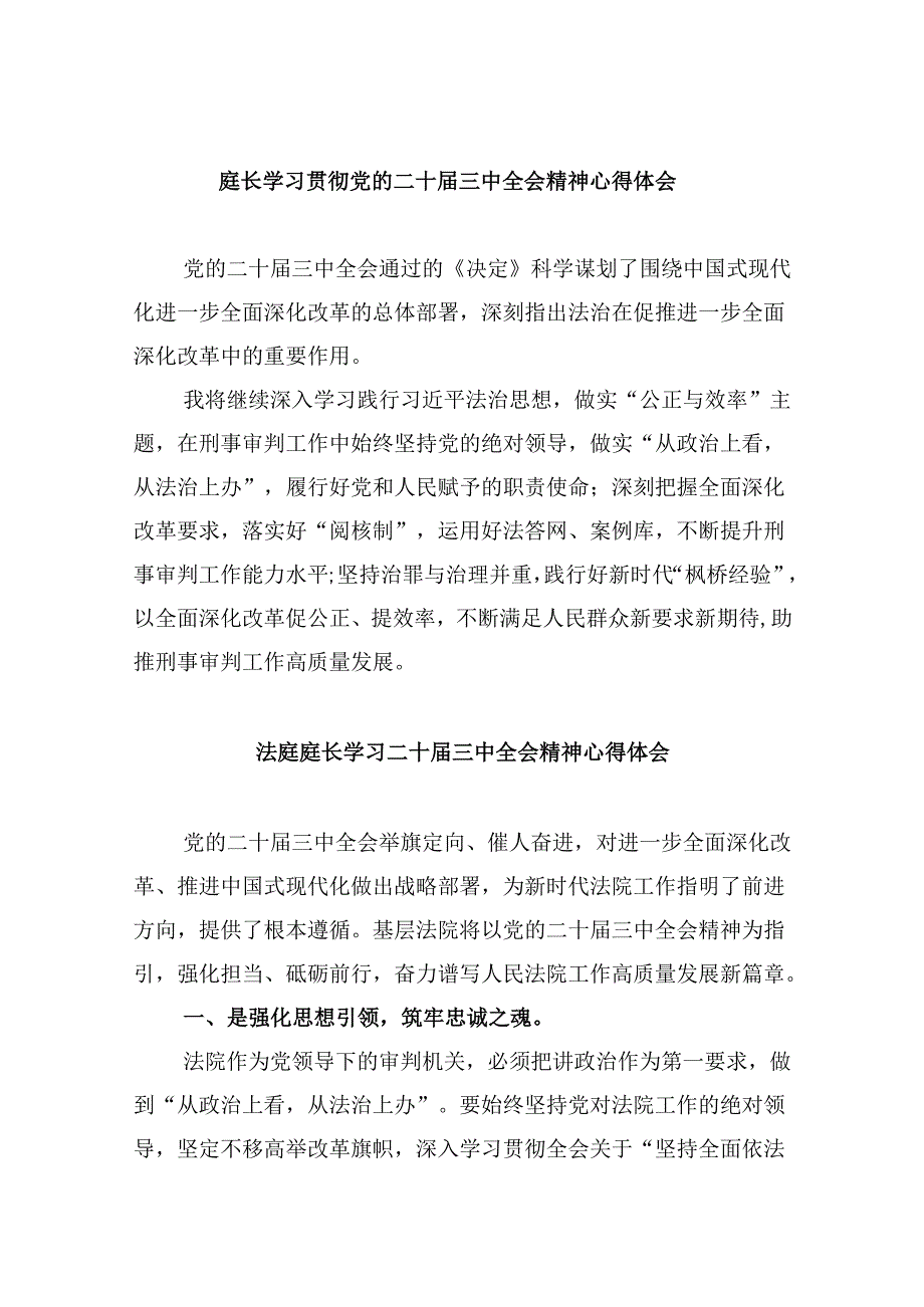 （11篇）庭长学习贯彻党的二十三中全会精神心得体会（最新版）.docx_第1页