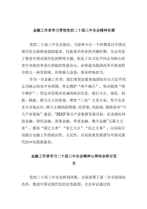 金融工作者学习贯彻党的二十三中全会精神有感5篇（精选版）.docx