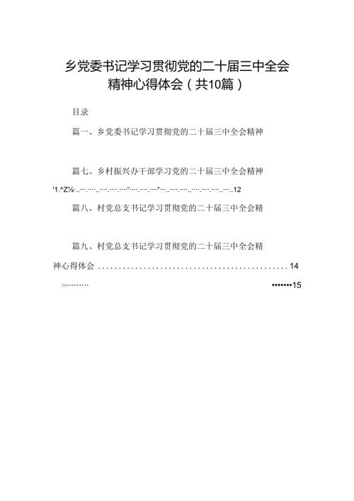 （10篇）乡党委书记学习贯彻党的二十三中全会精神心得体会（详细版）.docx