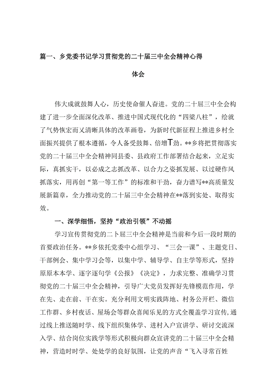 （10篇）乡党委书记学习贯彻党的二十三中全会精神心得体会（详细版）.docx_第2页
