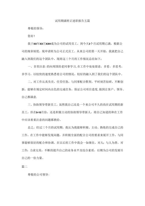 试用期满转正述职报告五篇.docx