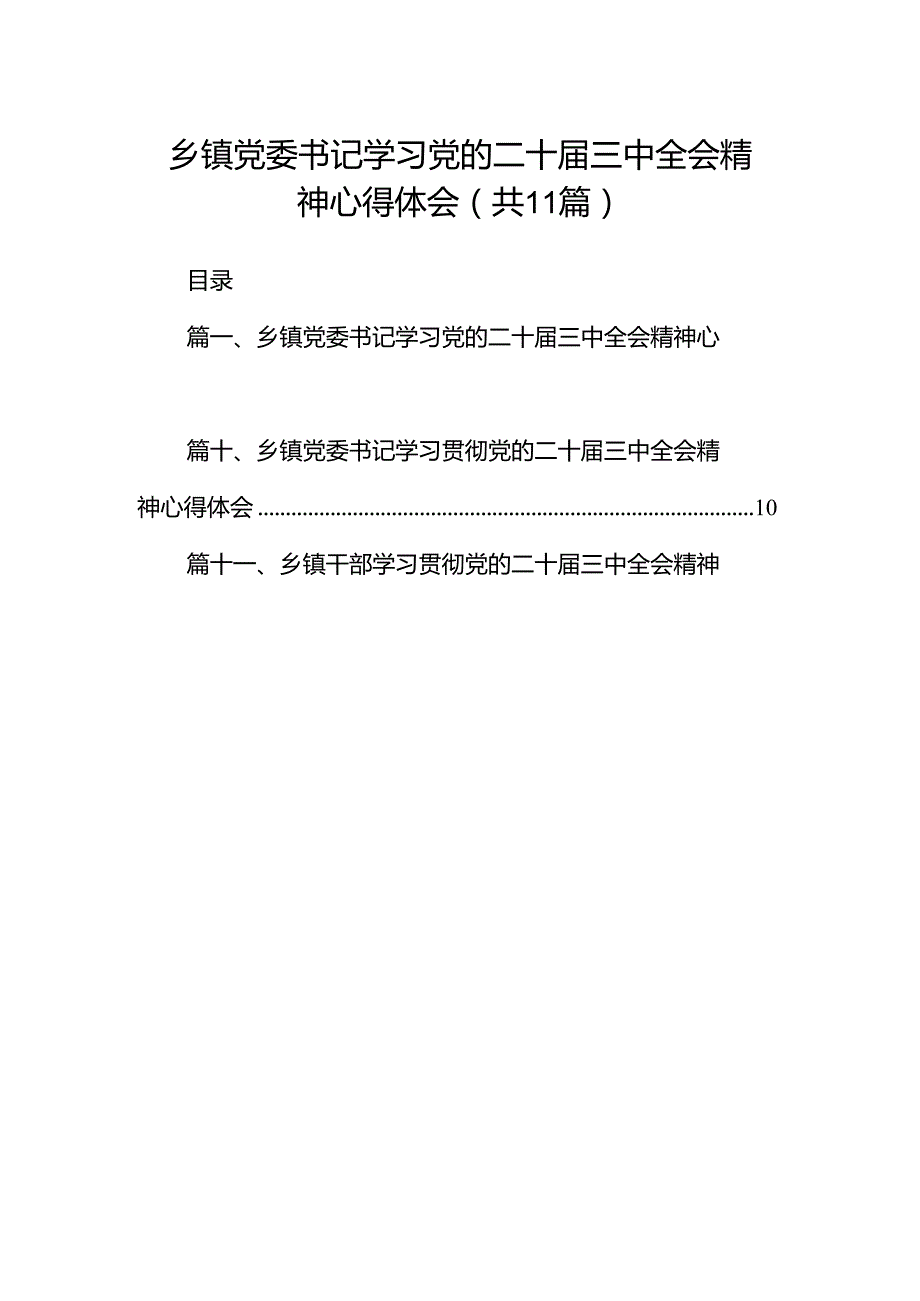（11篇）乡镇党委书记学习党的二十三中全会精神心得体会合辑.docx_第1页