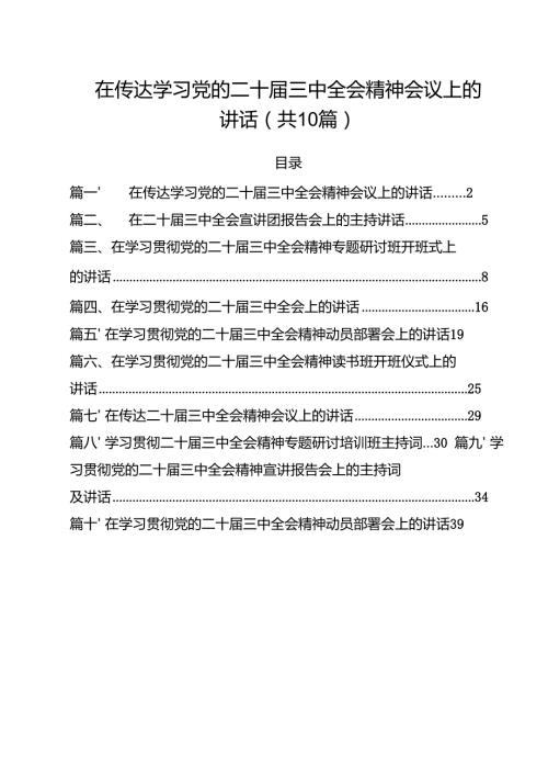 （10篇）在传达学习党的二十三中全会精神会议上的讲话范文.docx