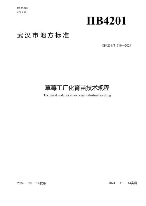 DB4201T7102024FDIS草莓工厂化育苗技术规程.docx