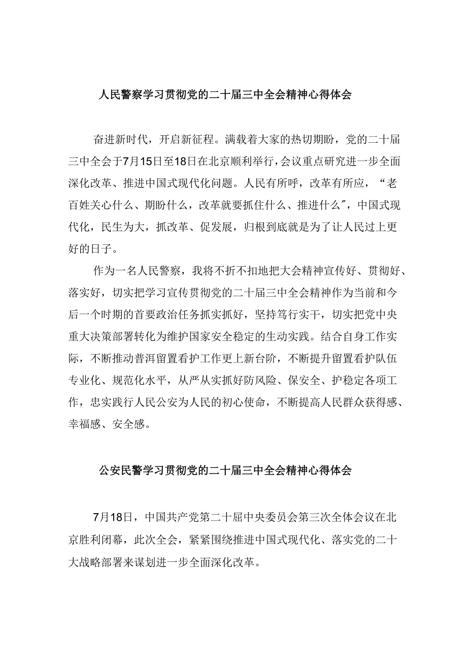 （11篇）人民警察学习贯彻党的二十三中全会精神心得体会模板.docx_第1页