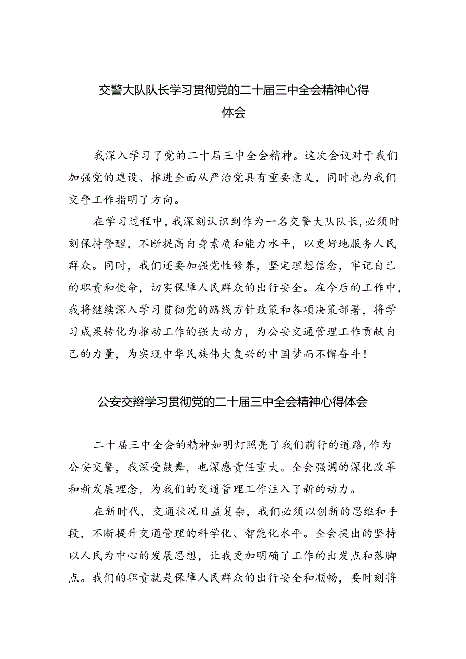 （9篇）交警大队队长学习贯彻党的二十三中全会精神心得体会（详细版）.docx_第1页