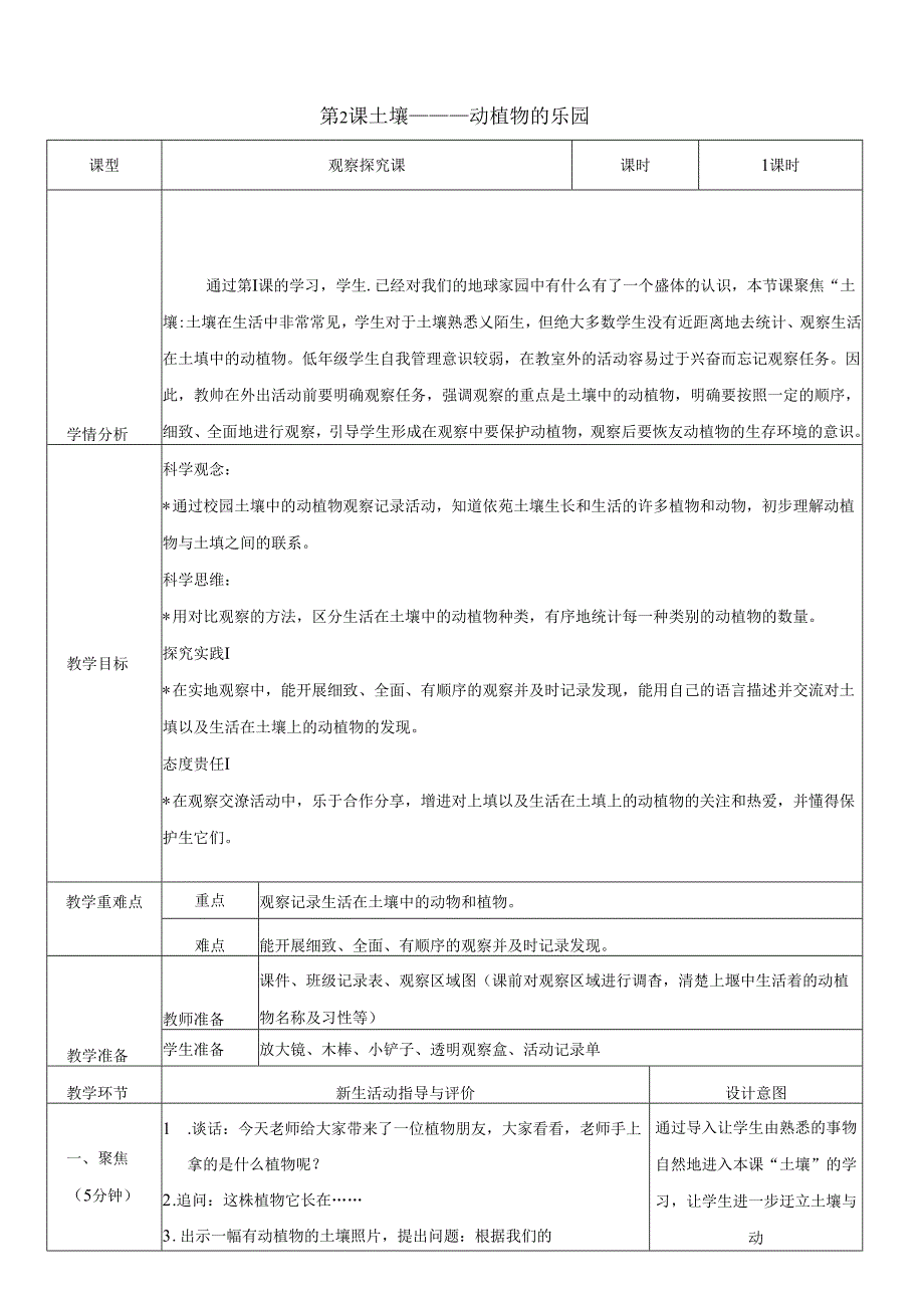 （2024）科教版科学二年级上册《土壤——动植物的乐园》教案.docx_第1页