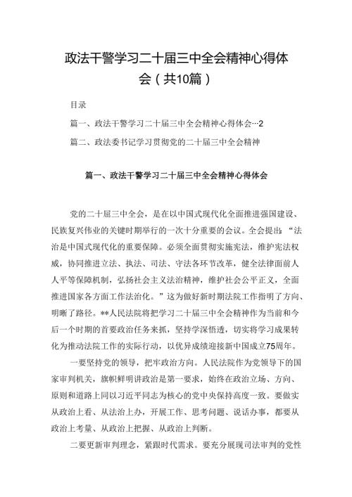 （10篇）政法干警学习二十三中全会精神心得体会范文.docx