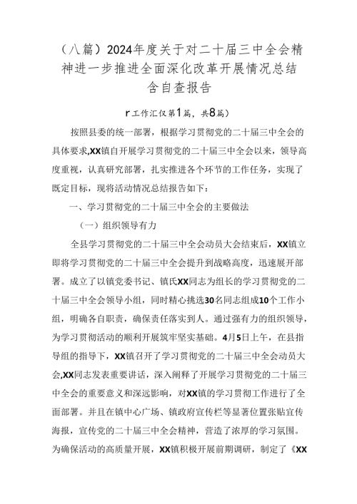（八篇）2024关于对二十三中全会精神进一步推进全面深化改革开展情况总结含自查报告.docx