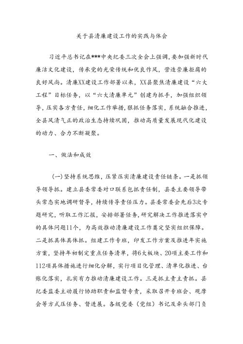 关于县清廉建设工作的实践与体会.docx