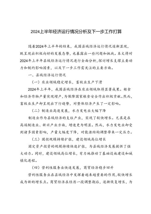 2024上半年经济运行情况分析及下一步工作打算.docx