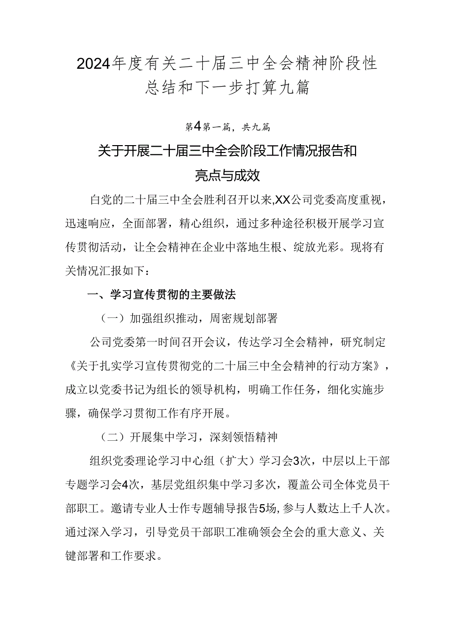 2024有关二十三中全会精神阶段性总结和下一步打算九篇.docx_第1页