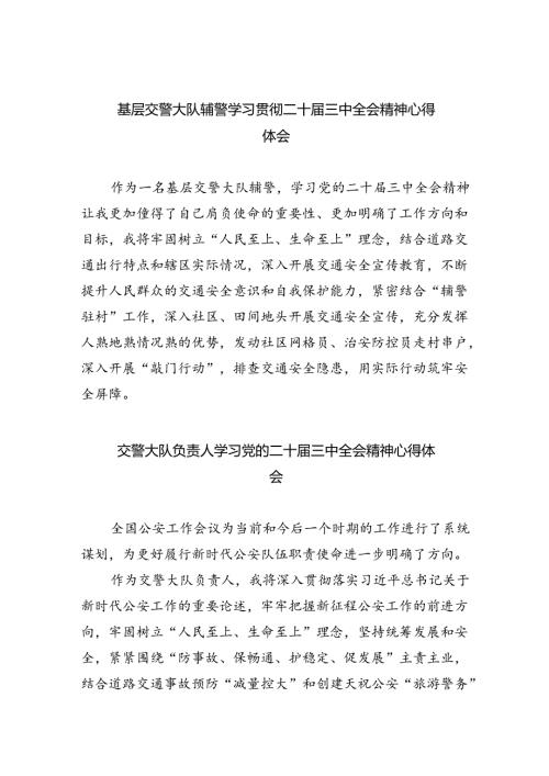 （9篇）基层交警大队辅警学习贯彻二十三中全会精神心得体会范文.docx