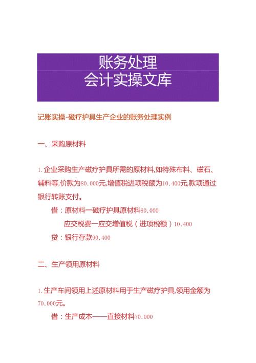 记账实操磁疗护具生产企业的账务处理实例.docx