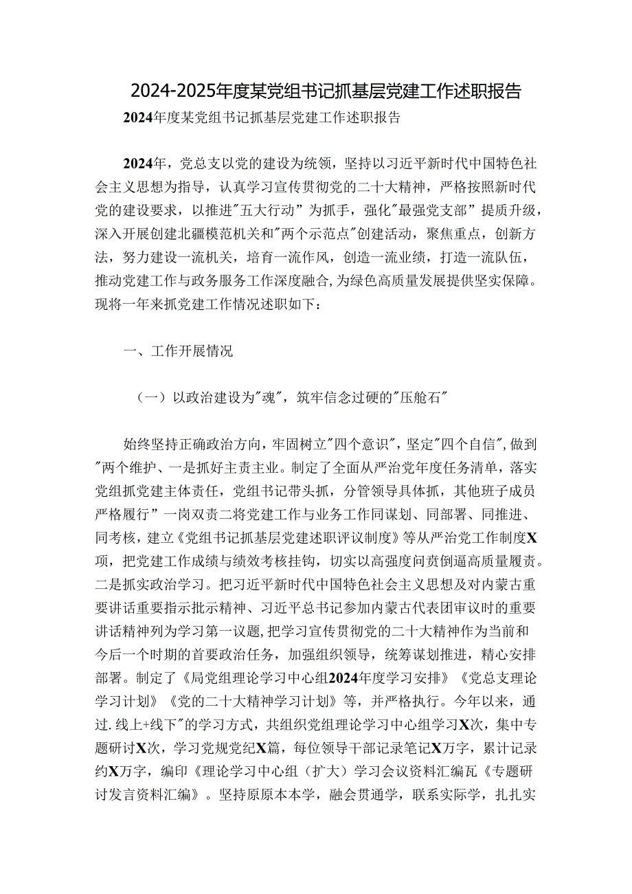 20242025某党组书记抓基层党建工作述职报告.docx_第1页