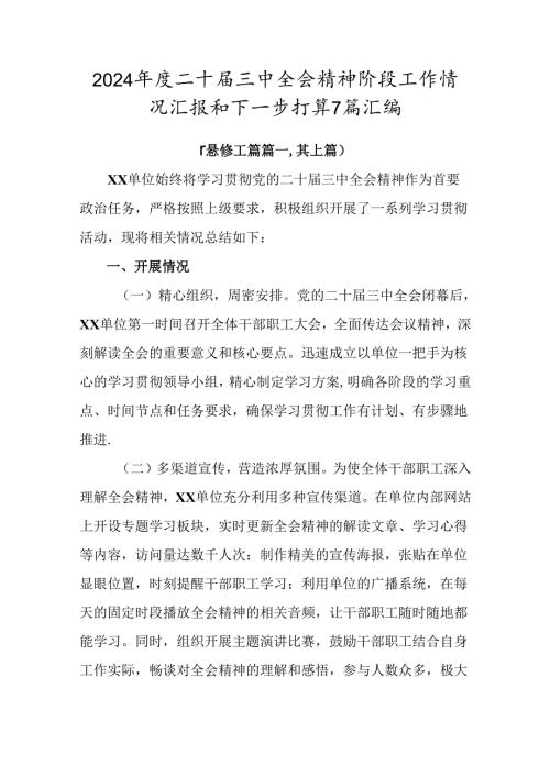 2024二十三中全会精神阶段工作情况汇报和下一步打算7篇汇编.docx