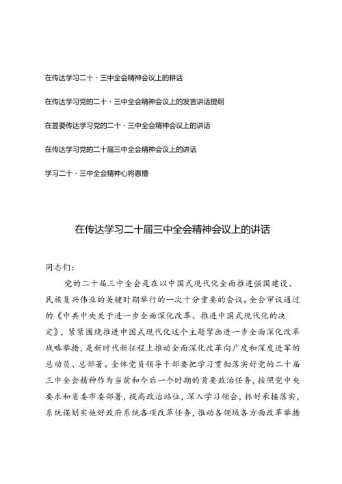 5篇 2024年在传达学习二十三中全会精神会议上的讲话材料发言提纲.docx