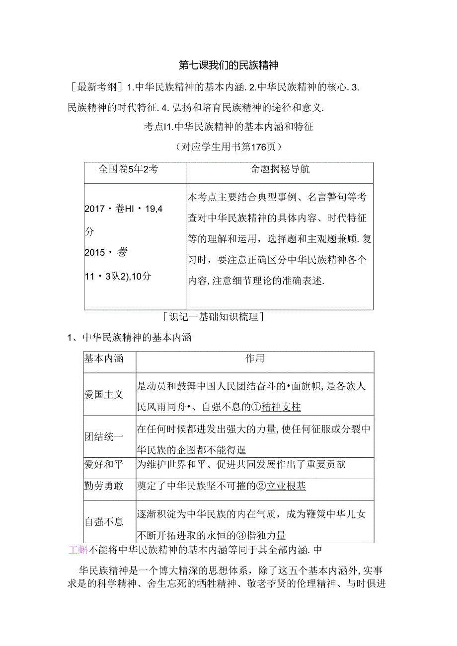 第七课 我们的民族精神测试题.docx_第1页