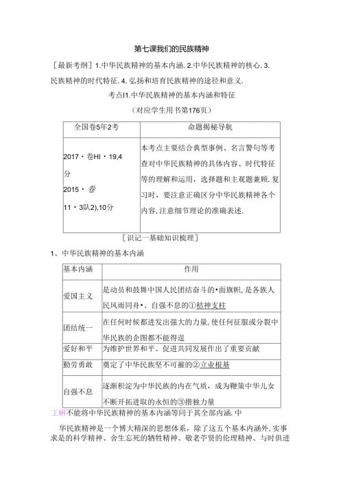 第七课 我们的民族精神测试题.docx