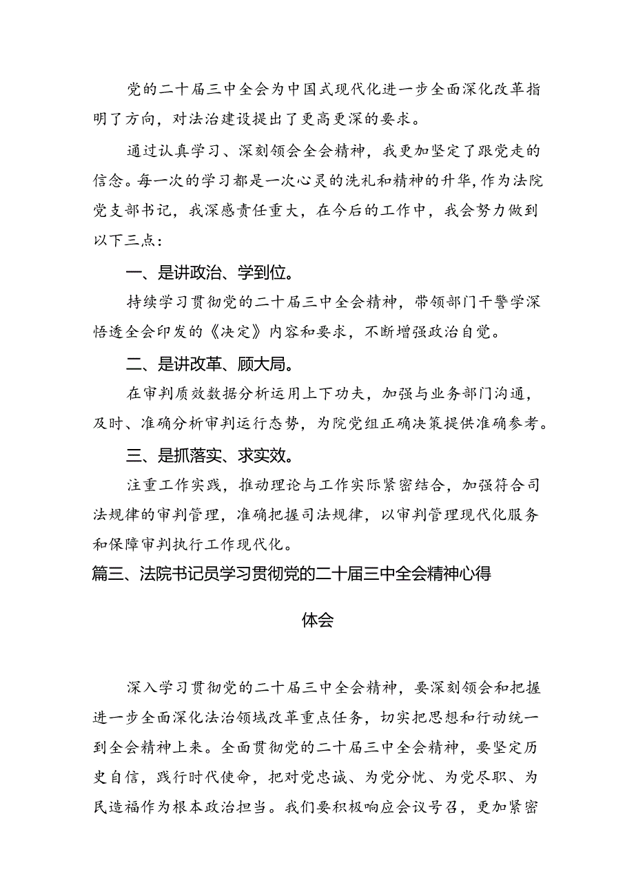 （10篇）法院执行干警学习党的二十三中全会精神研讨发言材料范文.docx_第3页