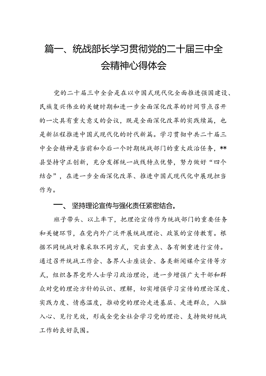 （11篇）统战部长学习贯彻党的二十三中全会精神心得体会范文.docx_第2页