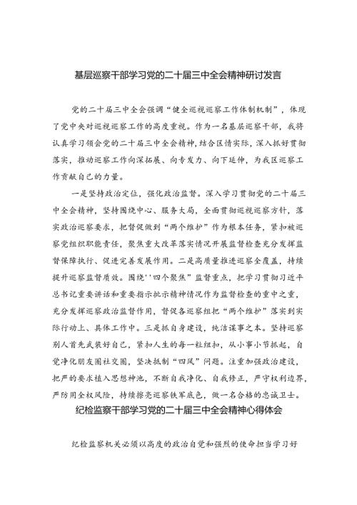 （9篇）基层巡察干部学习党的二十三中全会精神研讨发言（详细版）.docx