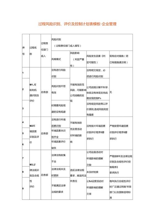 过程风险识别、评价及控制计划表模板企业管理.docx