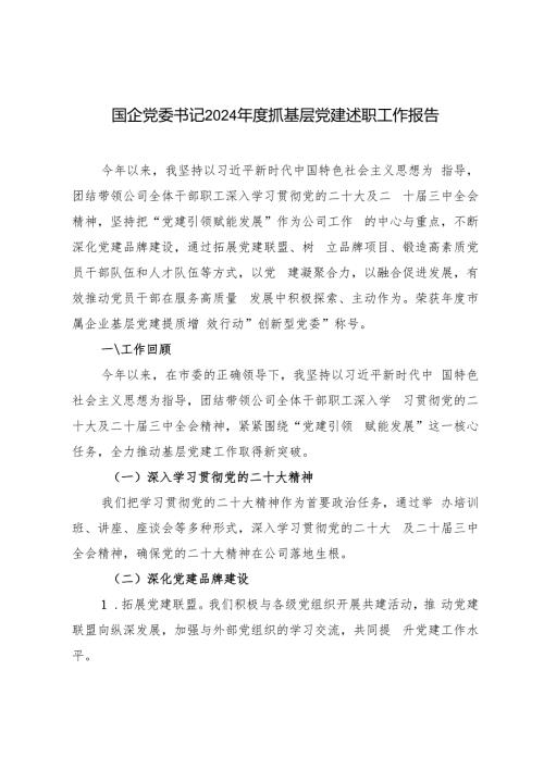 2024国企党委书记抓基层党建述职工作报告.docx