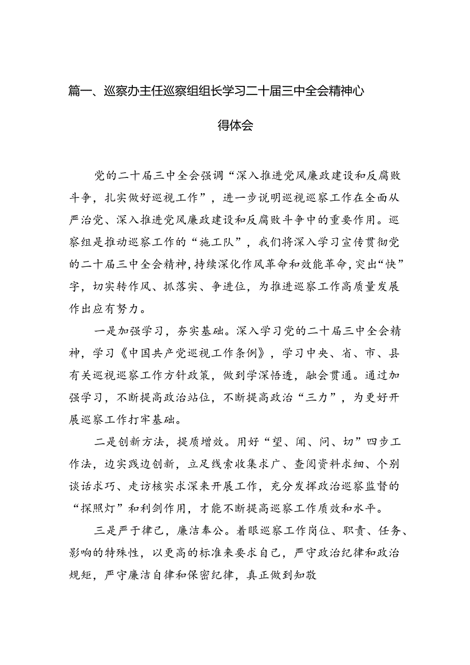 （11篇）巡察办主任巡察组组长学习二十三中全会精神心得体会范文.docx_第2页