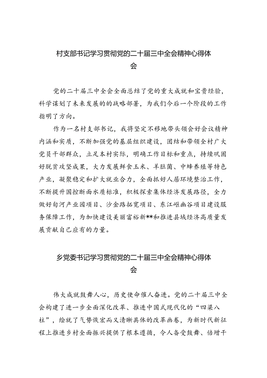 （9篇）村支部书记学习贯彻党的二十三中全会精神心得体会汇编.docx_第1页